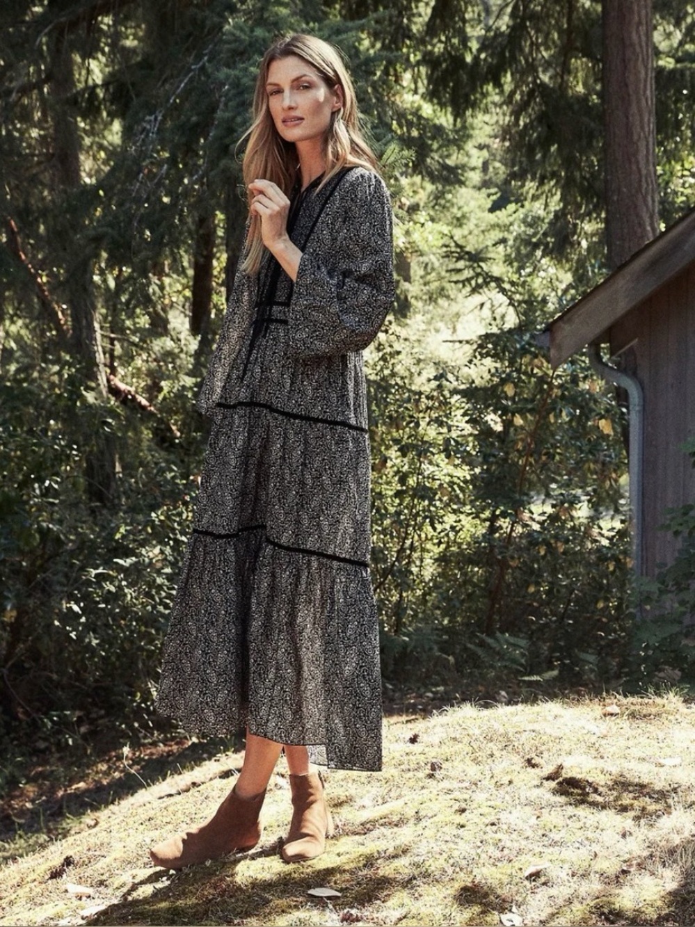Doen Elix Dress Black Prairie Paisley XS